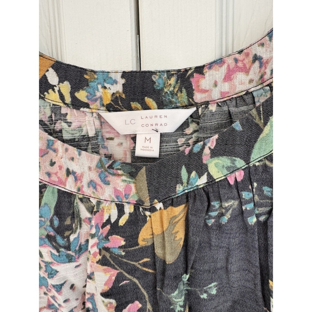 Lauren Conrad Womens Top Medium Floral Pleated Blouse Multicolor 3/4 Sleeve - Picture 2 of 10